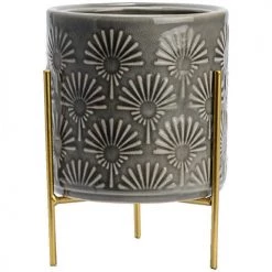 Amadeus Cache pot sur Pieds - Gris et or 18 cm