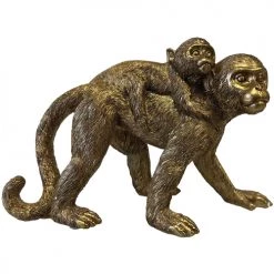 Amadeus Statuette de décoration Or Maman singe et bébé